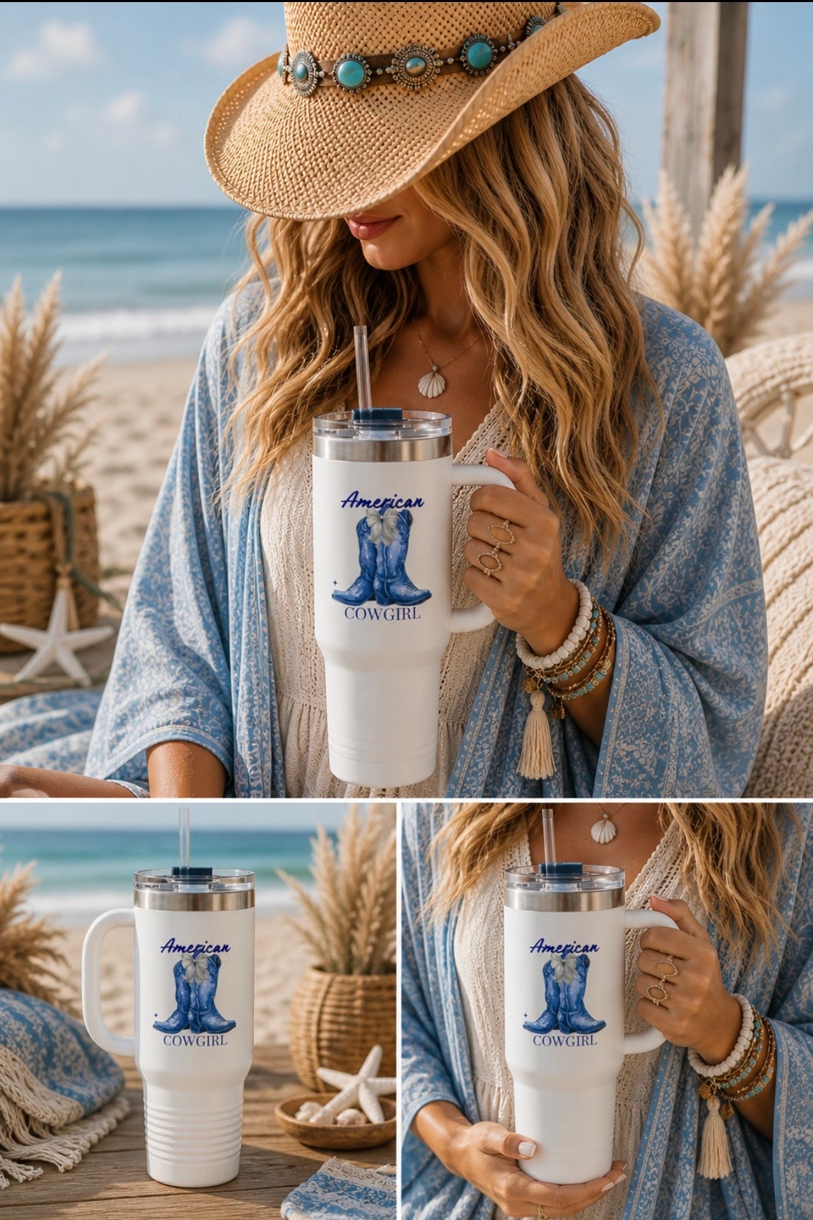 40oz Insulated Travel Mug — 'American Cowgirl' Cowboy Boots Design