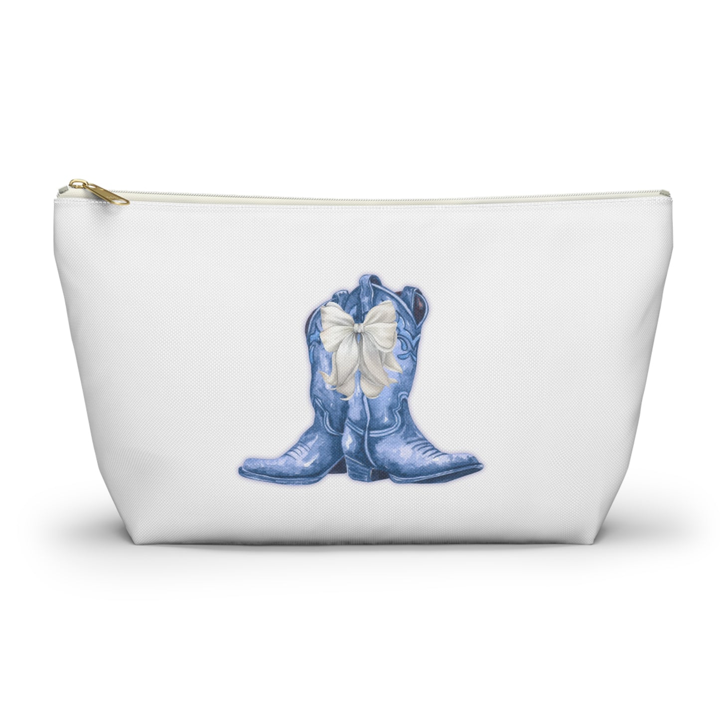 American Cowgirl Accessory Pouch | Blue Cowboy Boots & Bow | Western Makeup Bag