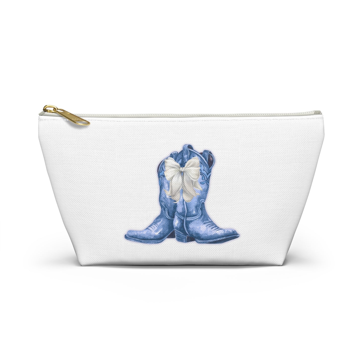 American Cowgirl Accessory Pouch | Blue Cowboy Boots & Bow | Western Makeup Bag