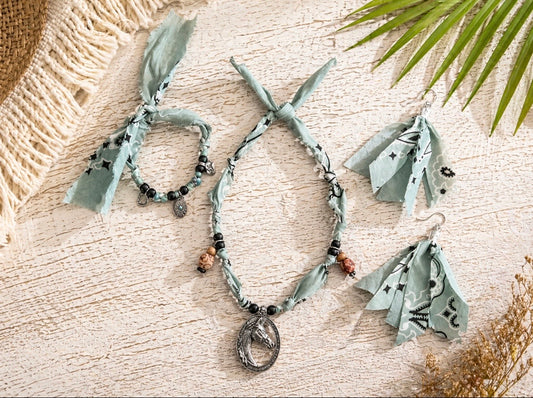 Sand & Sage Set — Handmade Bandana Jewelry Set