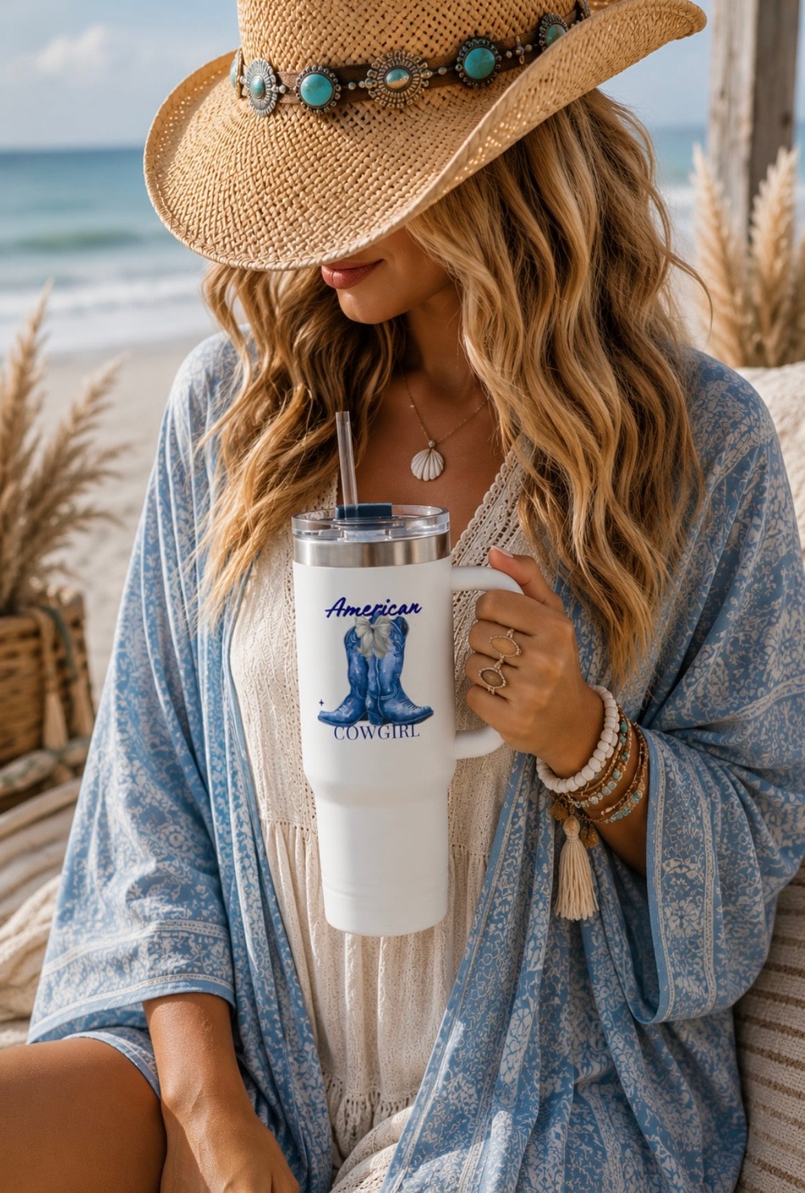 40oz Insulated Travel Mug — 'American Cowgirl' Cowboy Boots Design