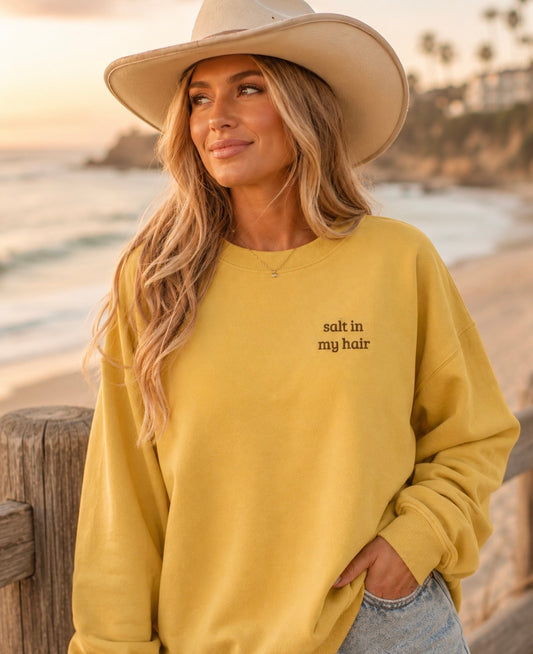 Salt in My Hair Sweatshirt | Cozy Coastal Embroidered Crewneck | Salty Spur