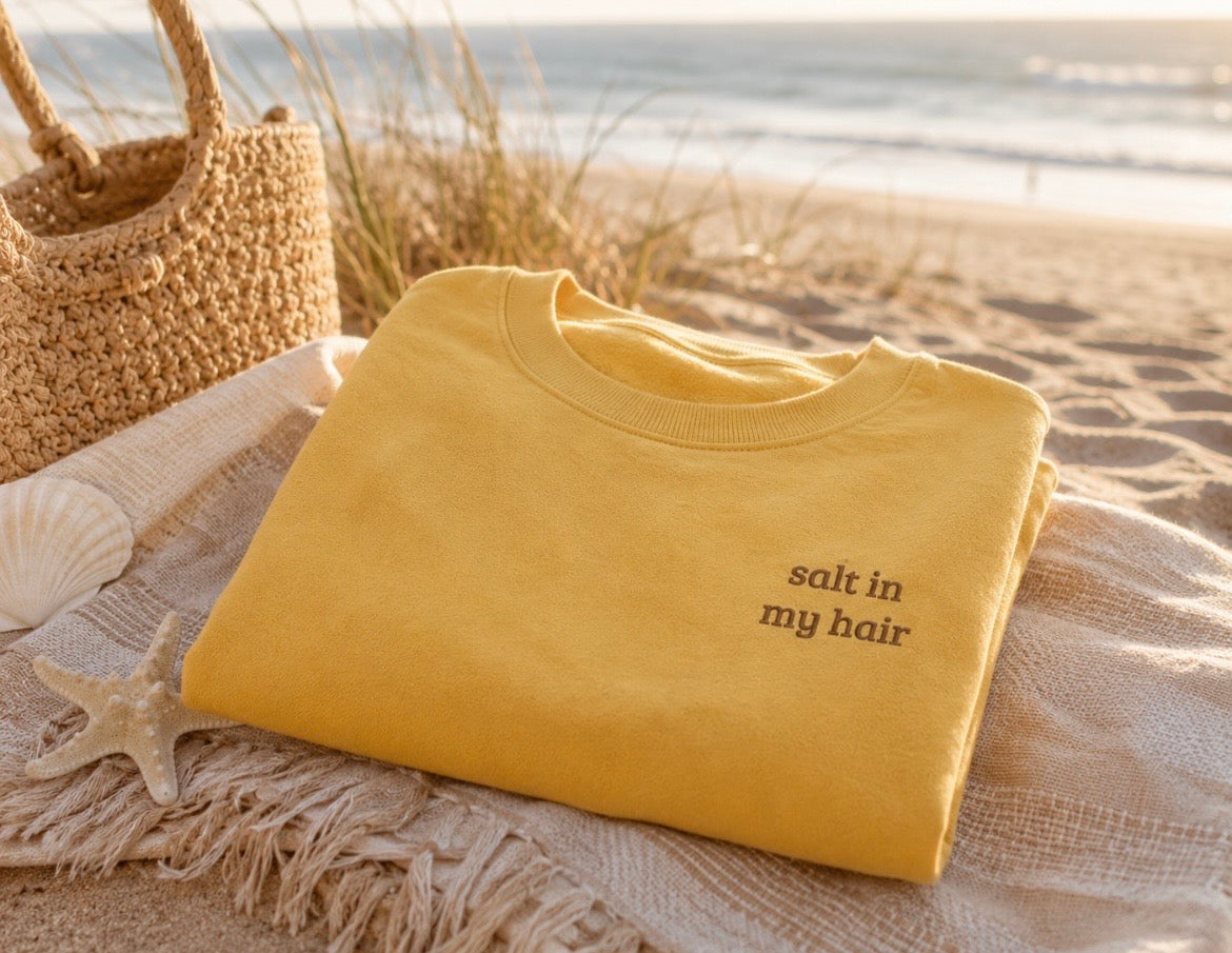 Salt in My Hair Sweatshirt | Cozy Coastal Embroidered Crewneck | Salty Spur