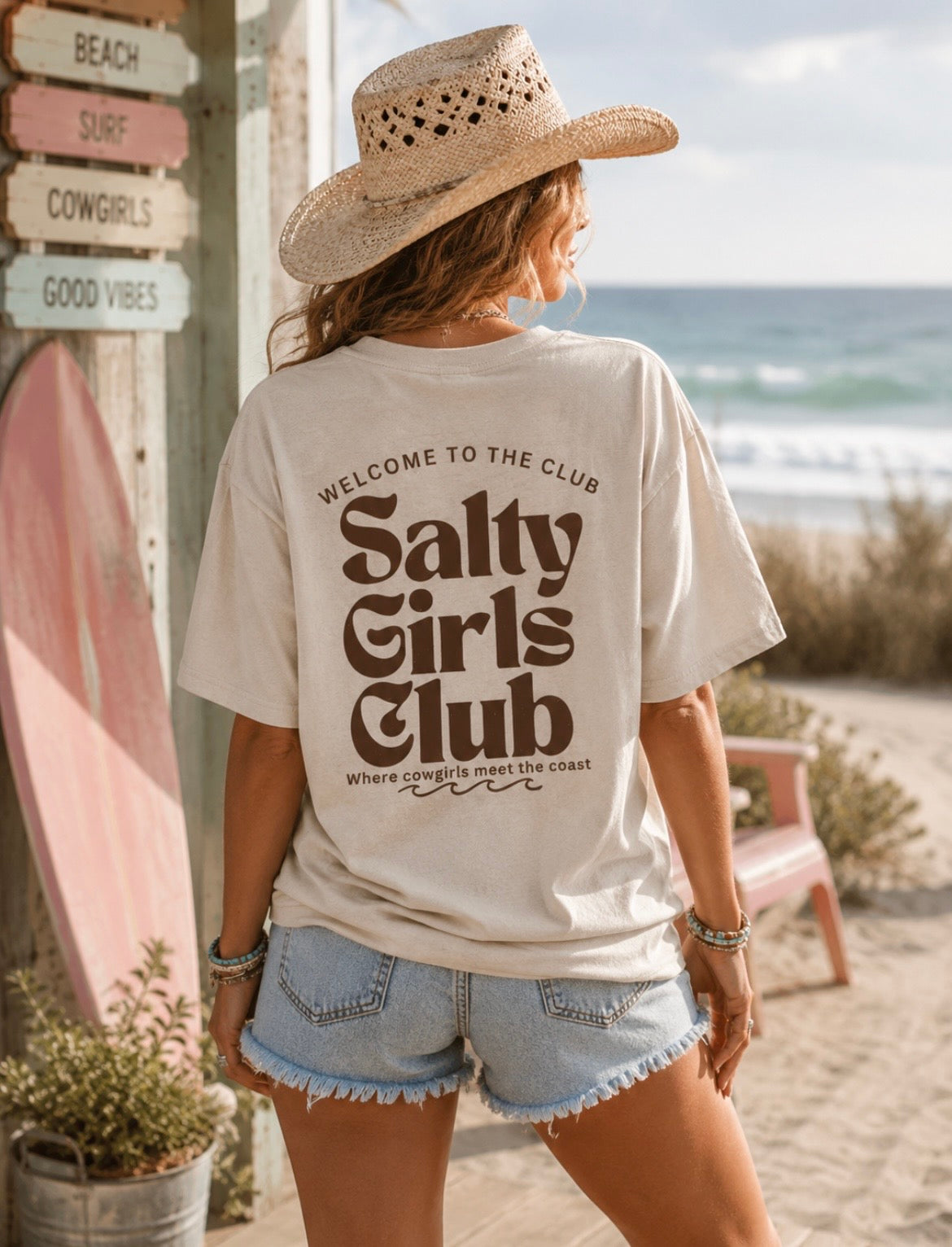 Salty Girls Club T-Shirt — Retro Beach Sun Graphic Tee