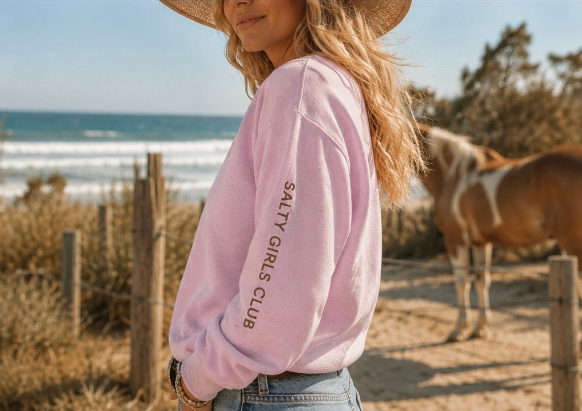 Salty Girls Club Crewneck Sweatshirt — Retro Surf Embroidered Pullover