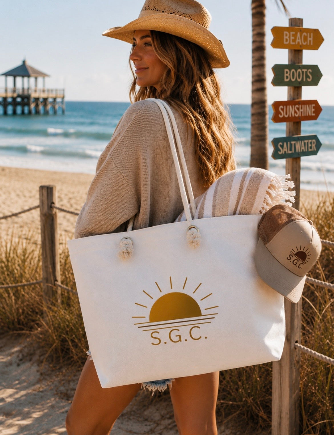 Salty Girls Club Weekender Bag — Coastal Tote with Sun Logo