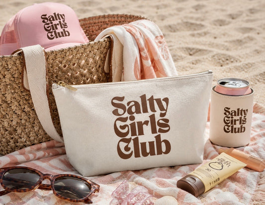 Salty Girls Club Accessory Pouch — Retro Cosmetic Bag for Beach Lovers