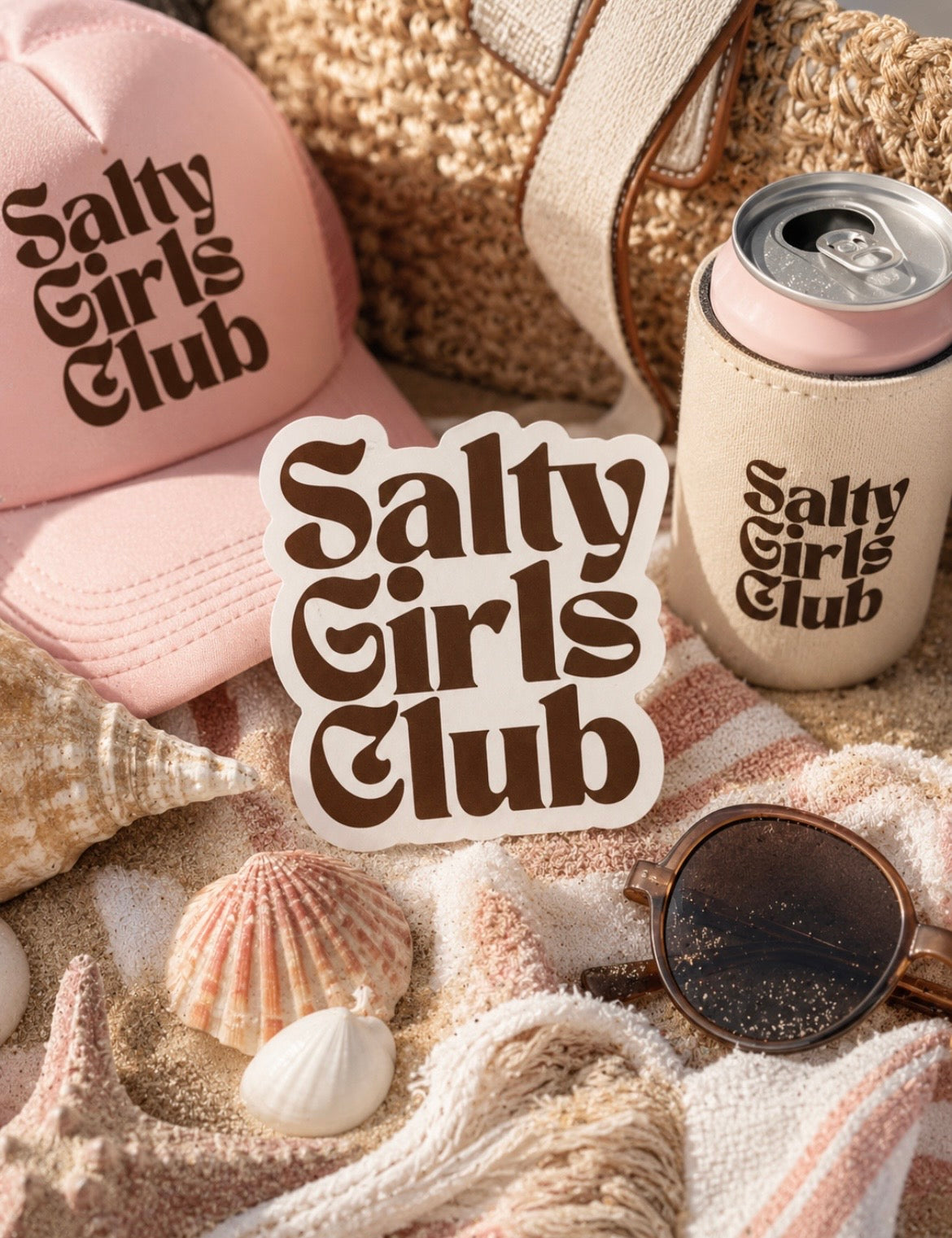 Salty Girls Club Kiss-Cut Sticker — Retro Brown Script Decal