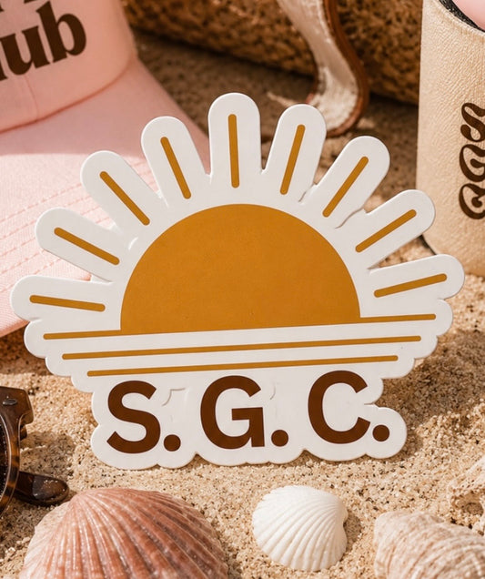 Salty Girls Club Sunrise Kiss-Cut Sticker — Retro Golden Sun Decal