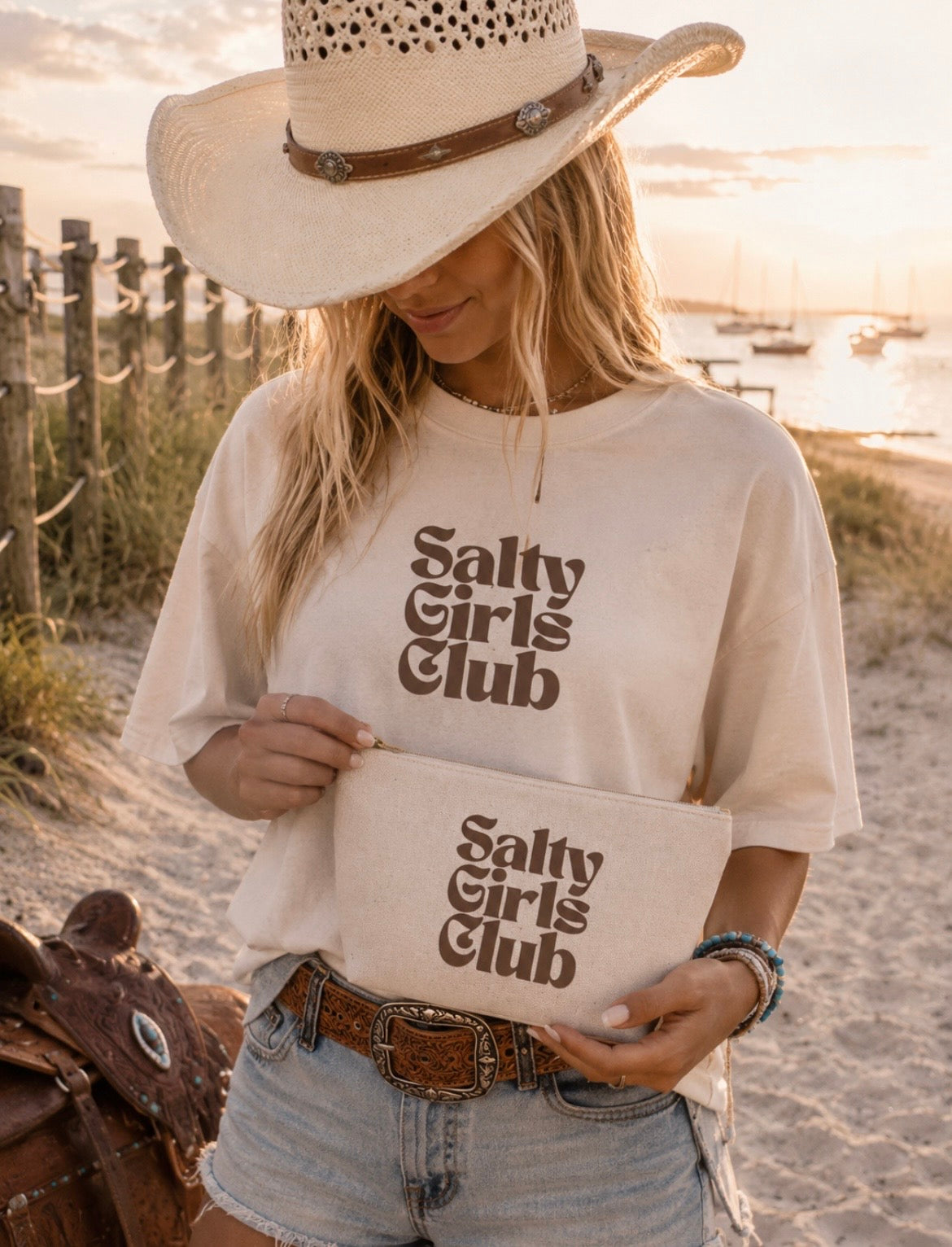 Salty Girls Club Accessory Pouch — Retro Cosmetic Bag for Beach Lovers