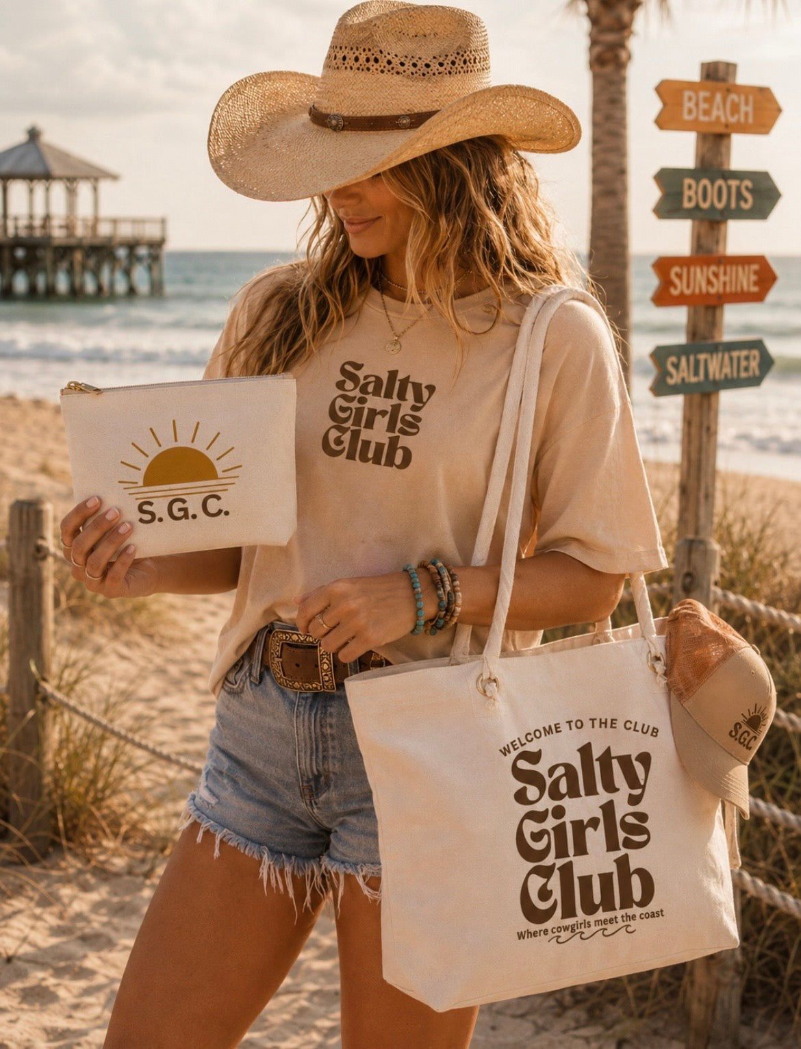 Salty Girls Club Accessory Pouch — Retro Cosmetic Bag for Beach Lovers