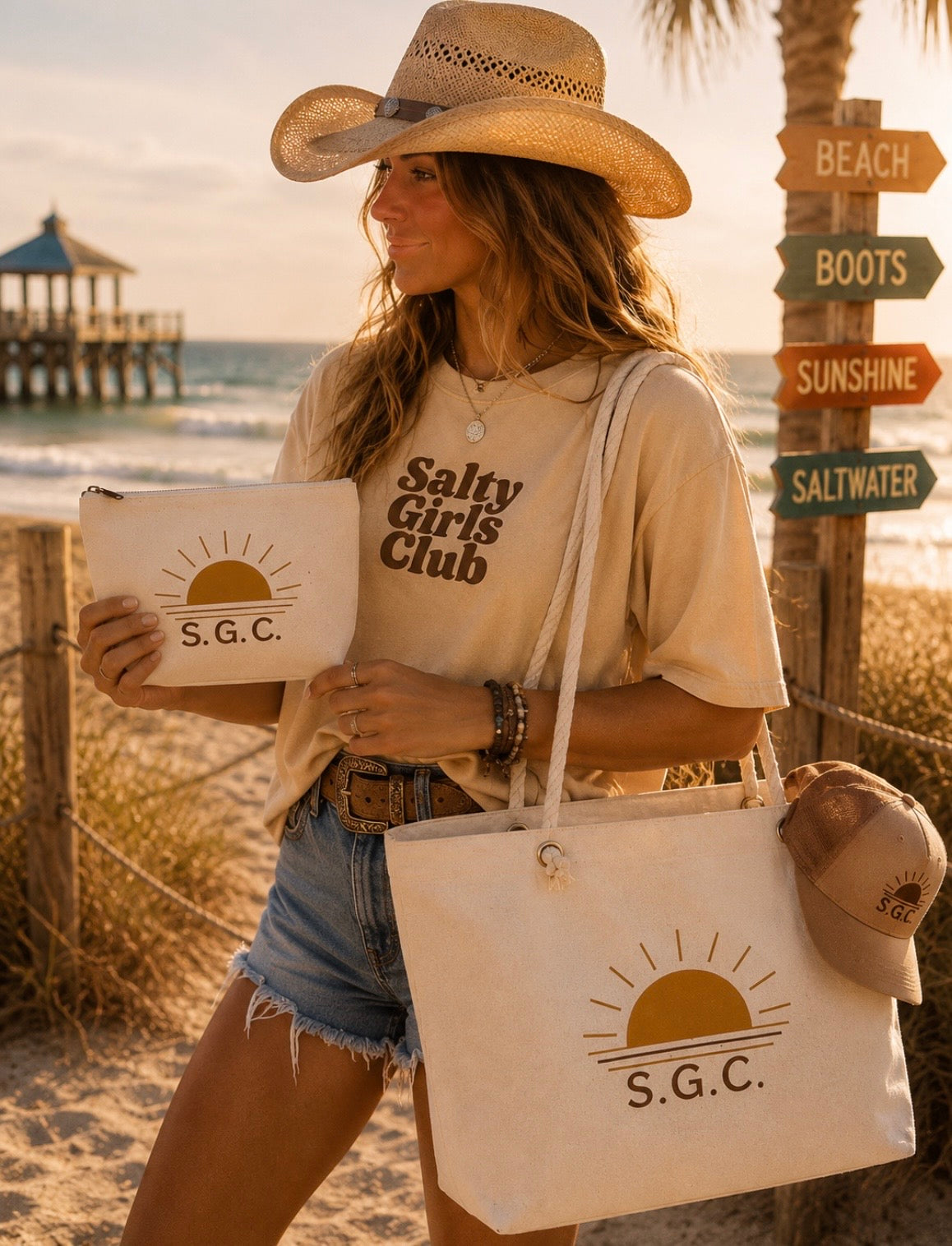 Salty Girls Club Sunrise Monogram Pouch — S.G.C. T-Bottom Cosmetic Bag