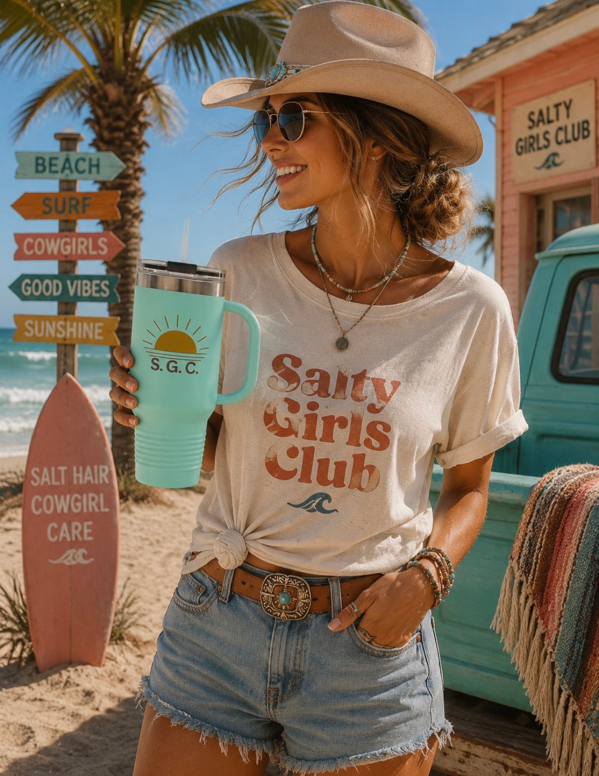 Sunrise Salty Girls Club 40oz Tumbler — Golden Hour, All Day