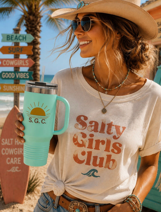 Sunrise Salty Girls Club 40oz Tumbler — Golden Hour, All Day