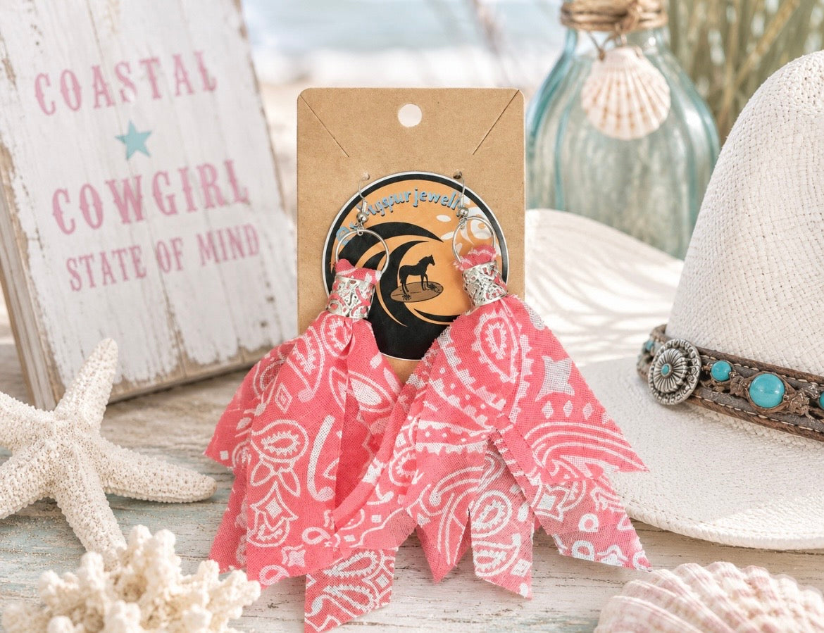 Cowgirl Core Bandana Earrings – Pink Coral